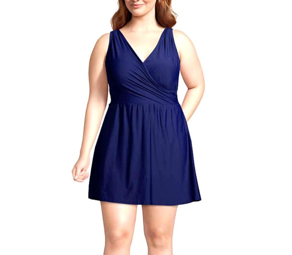Lands End swimsuit 16w new Tummy Control Surplice Wrap modest Swim Dress xl 1x